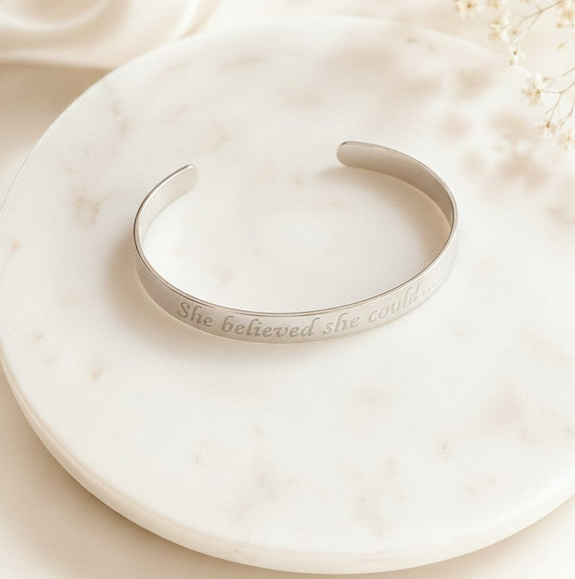 Personalized Cuff Bangle Bracelet • Stainless Steel, Gold over Stainless Steel & Rose Gold over Stainless Steel