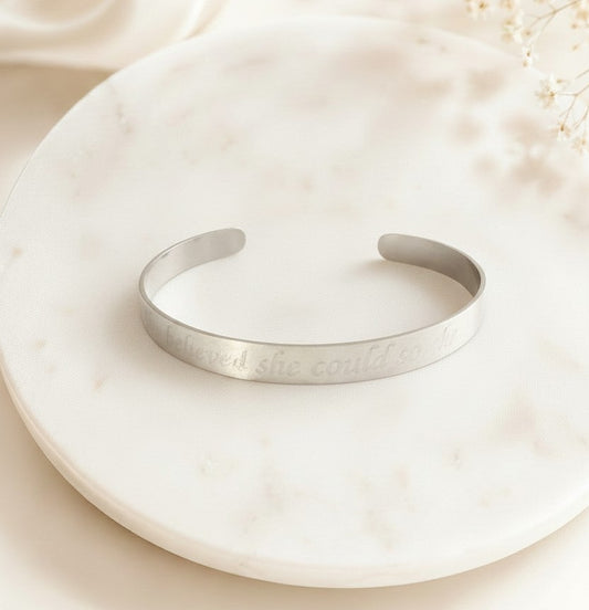 Personalized Cuff Bangle Bracelet • Stainless Steel, Gold over Stainless Steel & Rose Gold over Stainless Steel