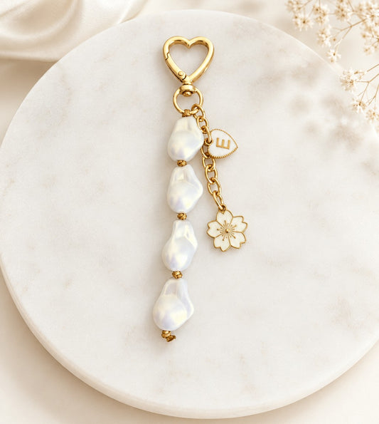 Personalized Pearl Bag Charm with Initial • Baroque-Style Acrylic Faux Pearl Purse Charm
