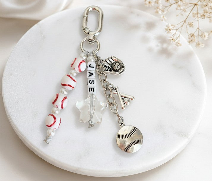 Personalized Sports Bag Charms • Basketball • Baseball & Football Charm