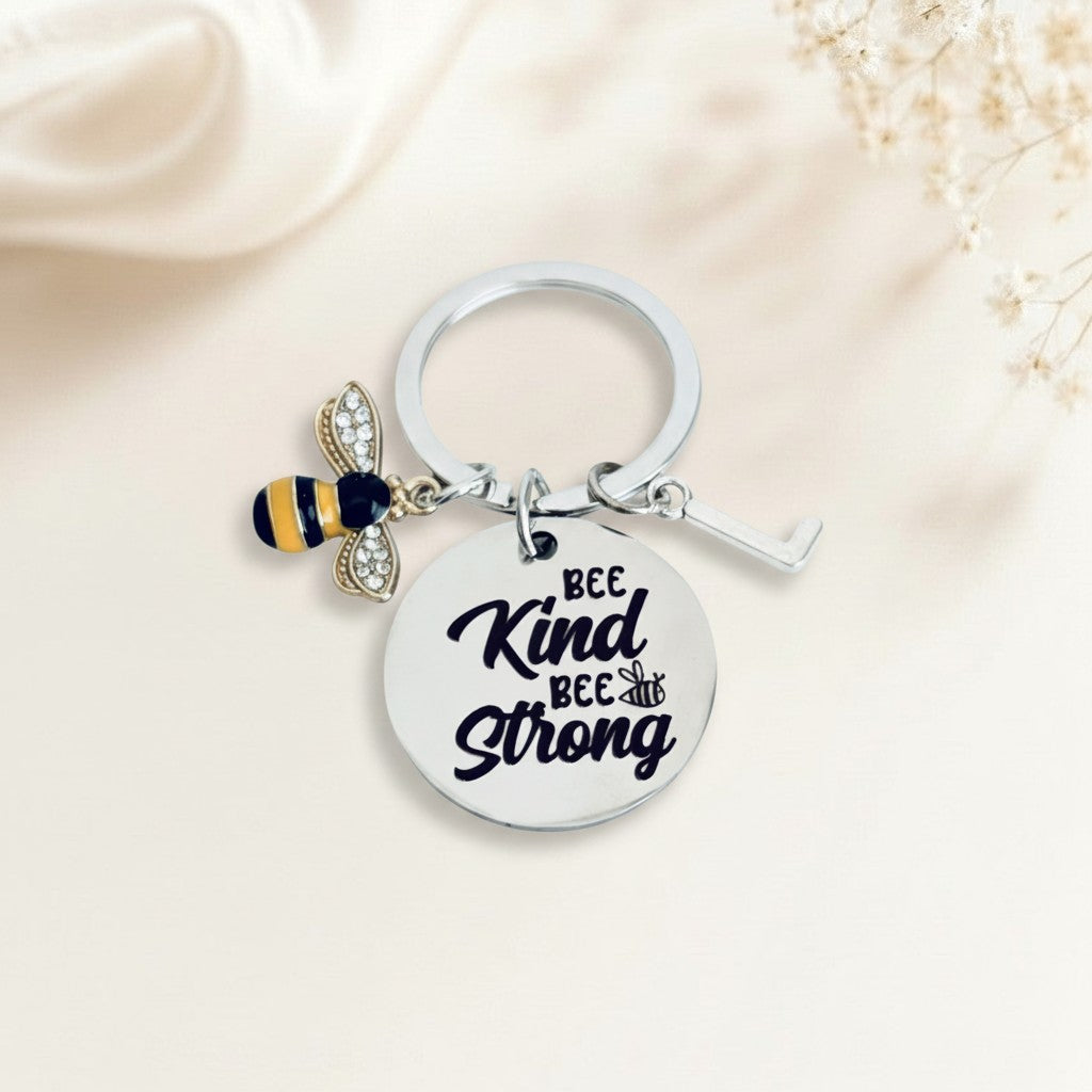 Personalized "Bee Happy" Keychain