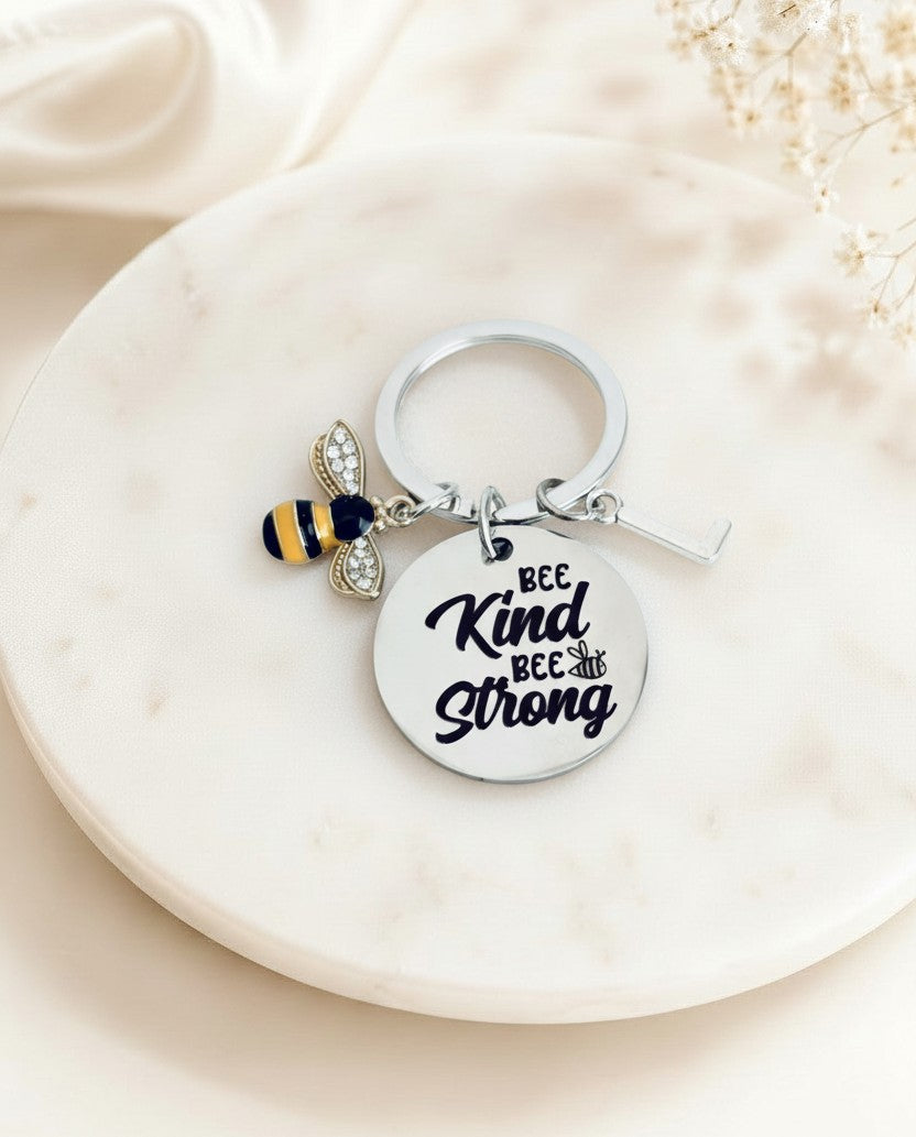 Personalized "Bee Happy" Keychain