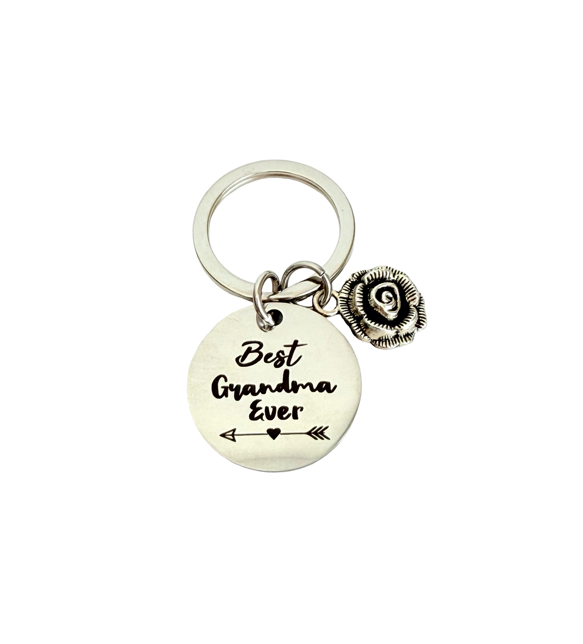 Keychain with 'Best Grandma Ever' text on a white background