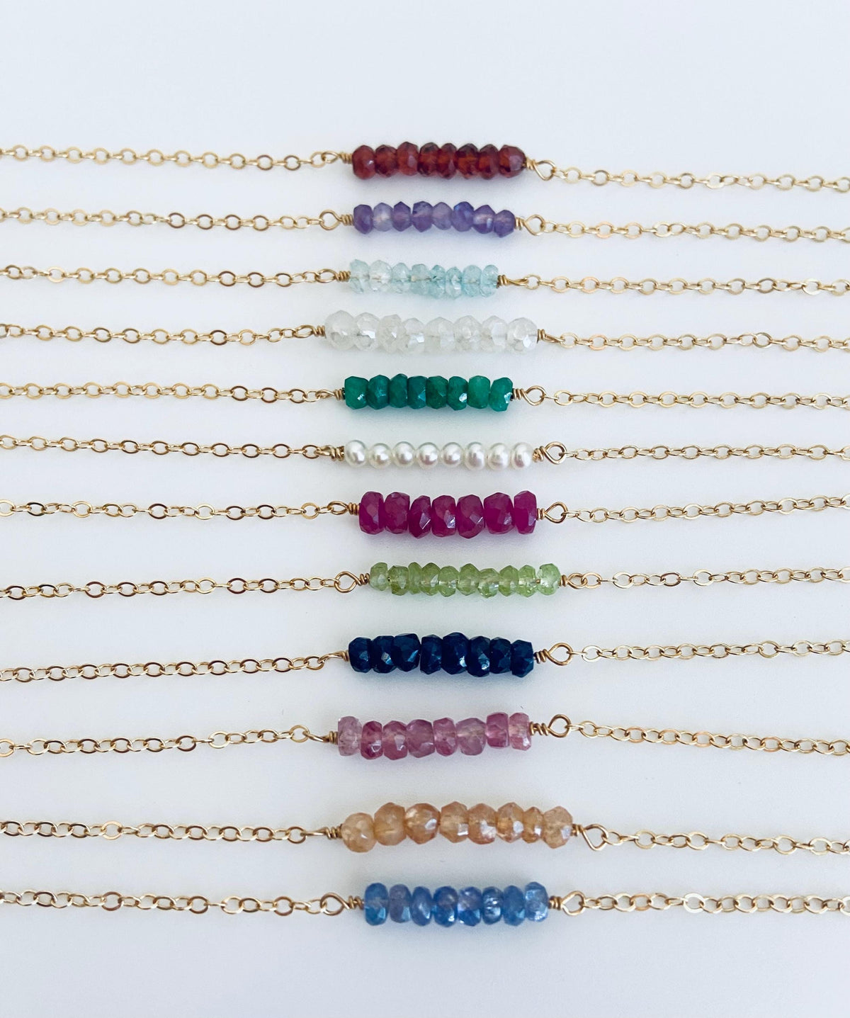 Personalized Beaded Gemstone Birthstone Necklace • Sterling Silver & Gold Filled