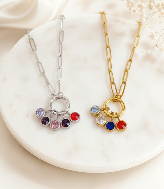 Personalized Family Birthstone Necklace • Stainless Steel, Gold over Stainless Steel