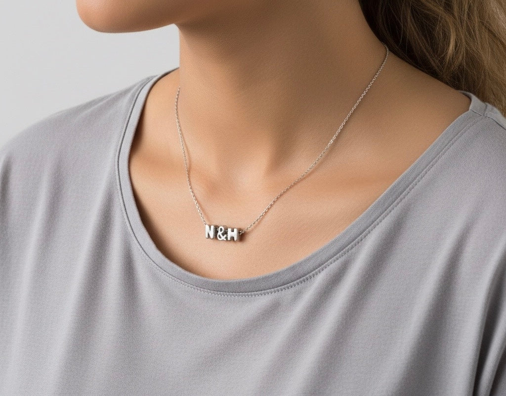 Small Bubble Initial Necklace • Stainless Steel Letter Necklace • Gold Initial Pendant