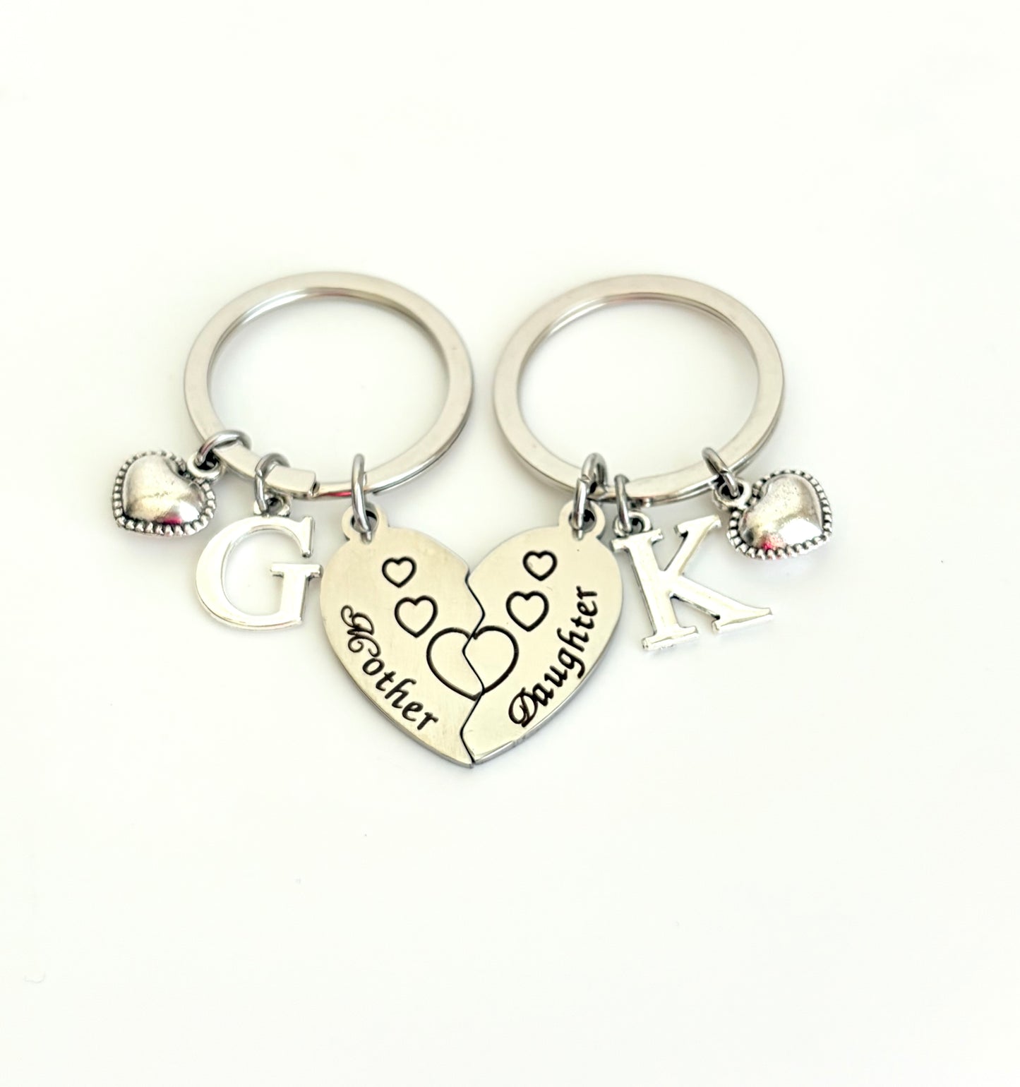 Personalized Mom & Daughter Heart Keychain Set