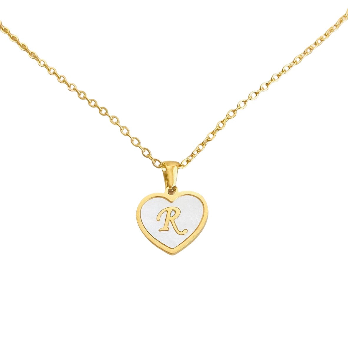 Personalized Gold over Stainless Steel Shell Heart Initial Necklace