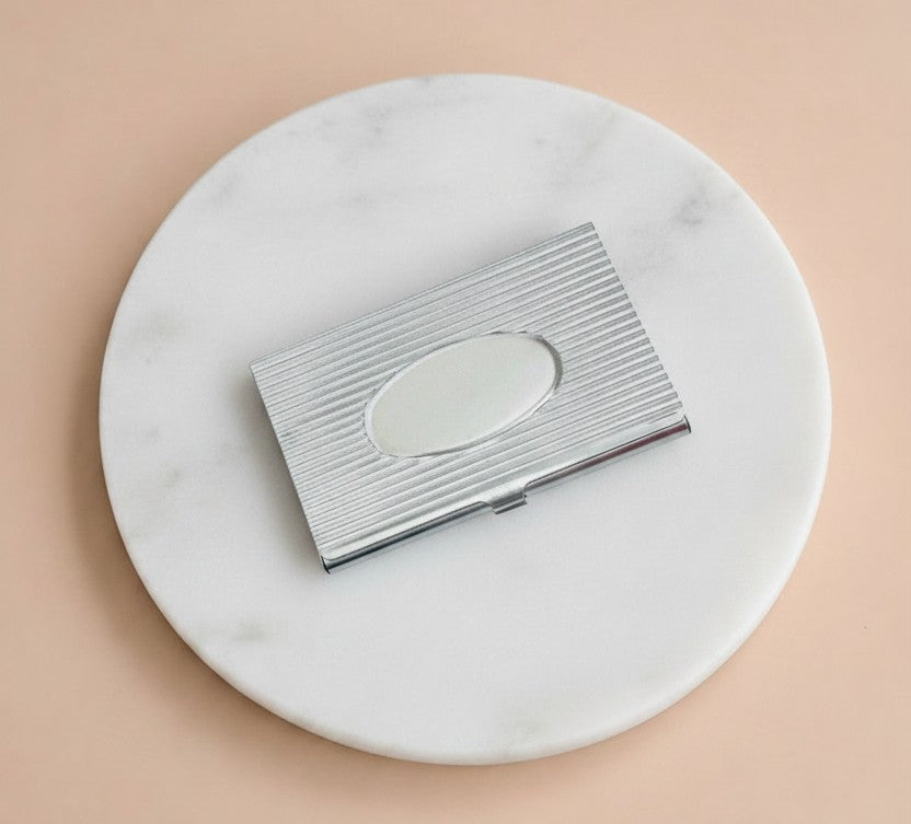 Personalized Metal Business Card Holder with Oval Center