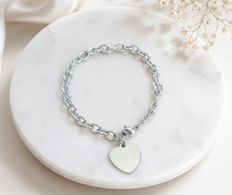 Personalized Stainless Steel Heart Charm Bracelet
