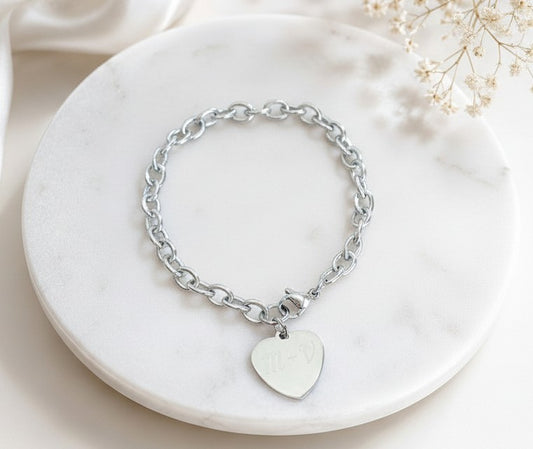 Personalized Stainless Steel Heart Charm Bracelet