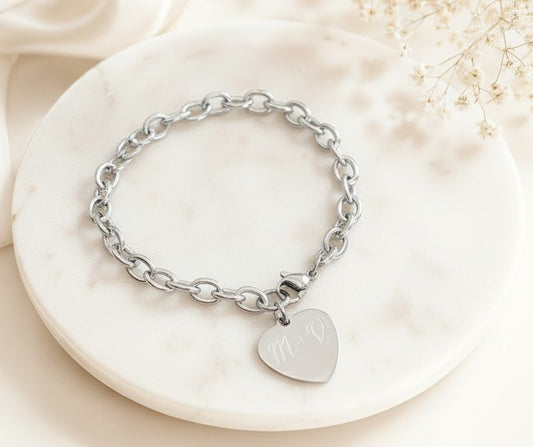Personalized Stainless Steel Heart Charm Bracelet