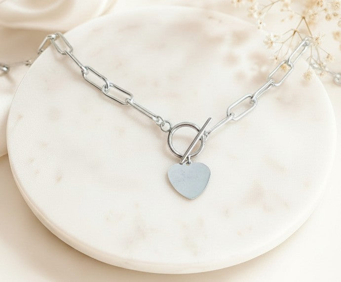 Personalized Chunky Paperclip Chain Necklace • Statement Heart Necklace
