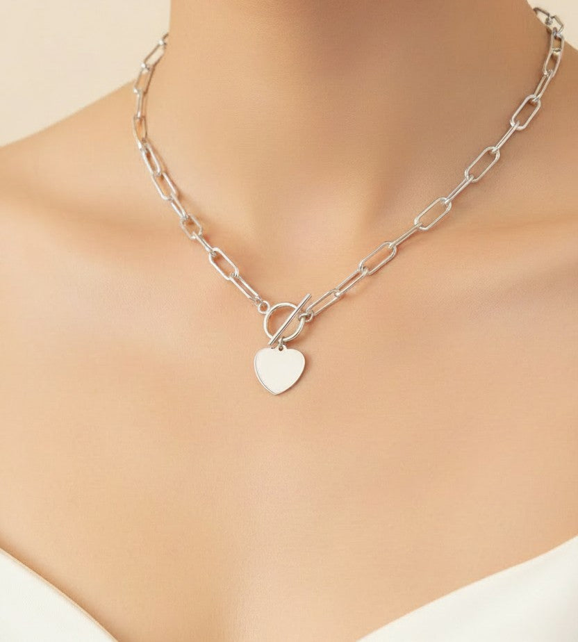 Personalized Chunky Paperclip Chain Necklace • Statement Heart Necklace