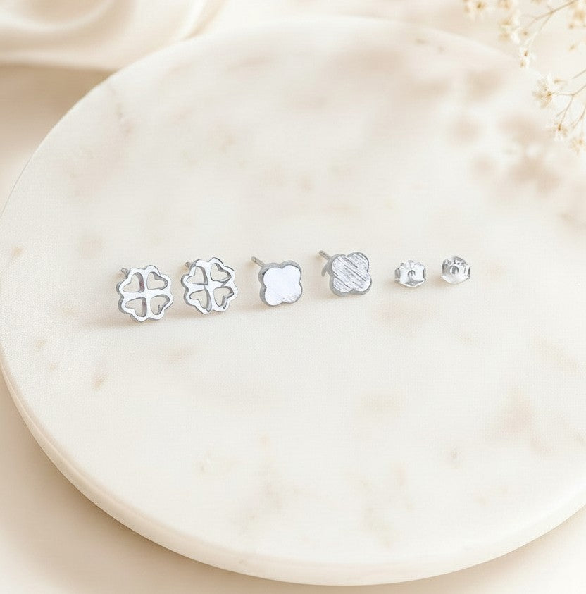 Sterling Silver Four-Leaf Clover Stud Earrings