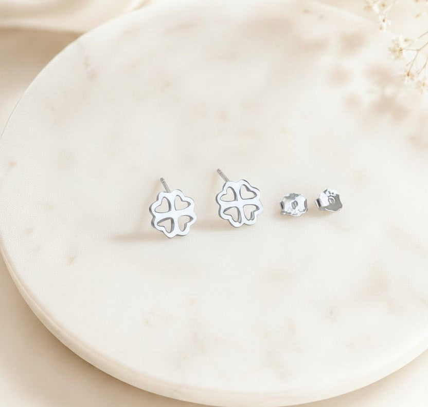 Sterling Silver Four-Leaf Clover Stud Earrings