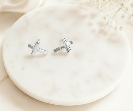 Sterling Silver Cross Stud Earrings