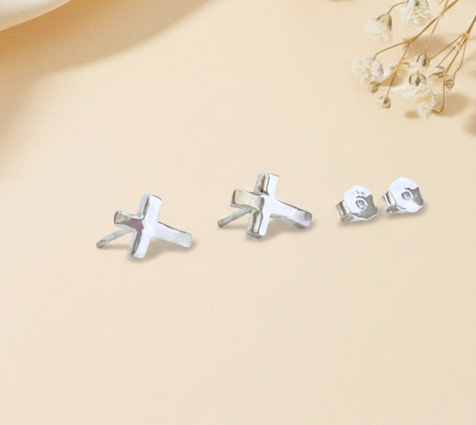 Sterling Silver Cross Stud Earrings