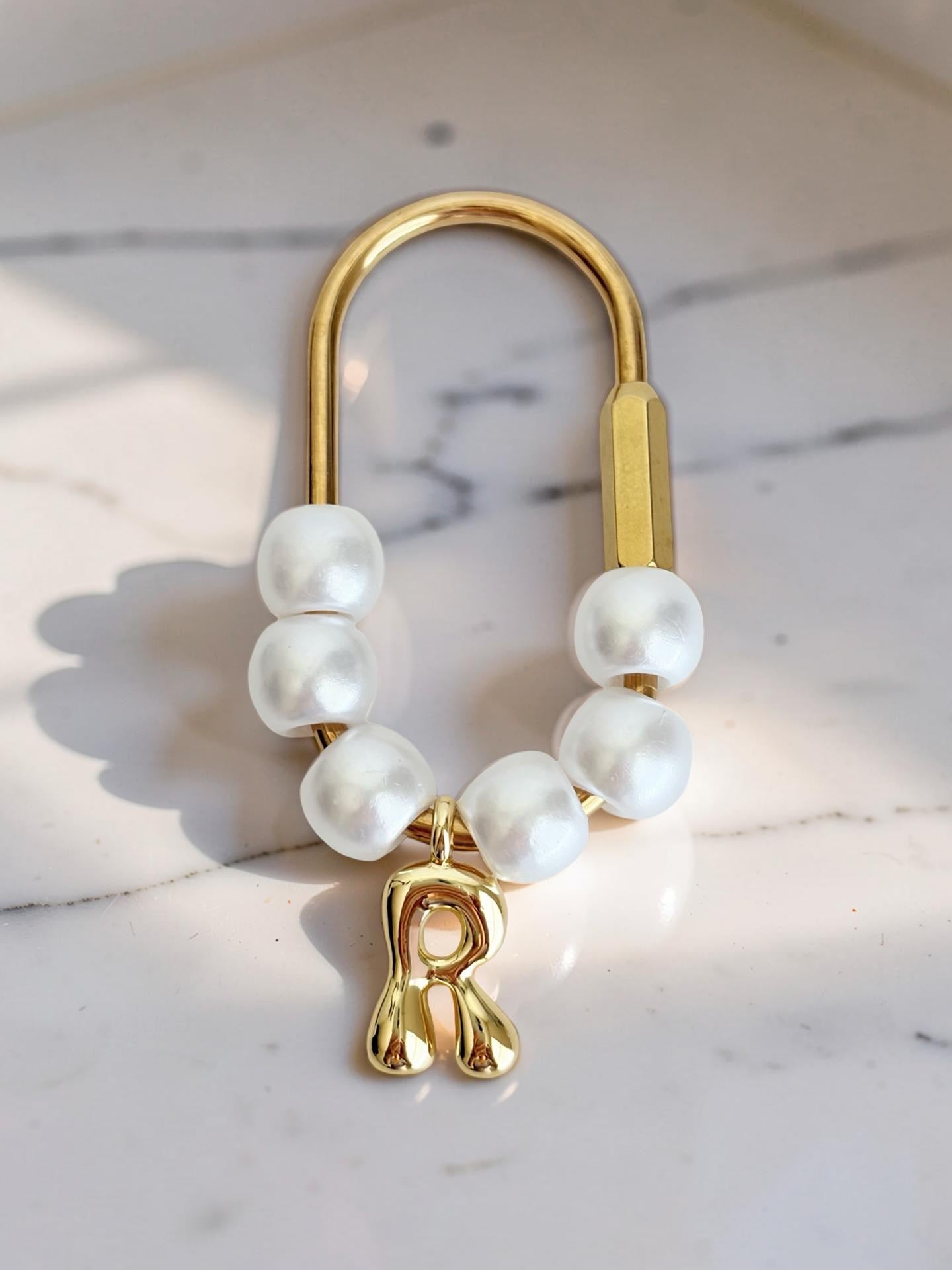 Personalized Faux Pearl Bag with Bubble Initial