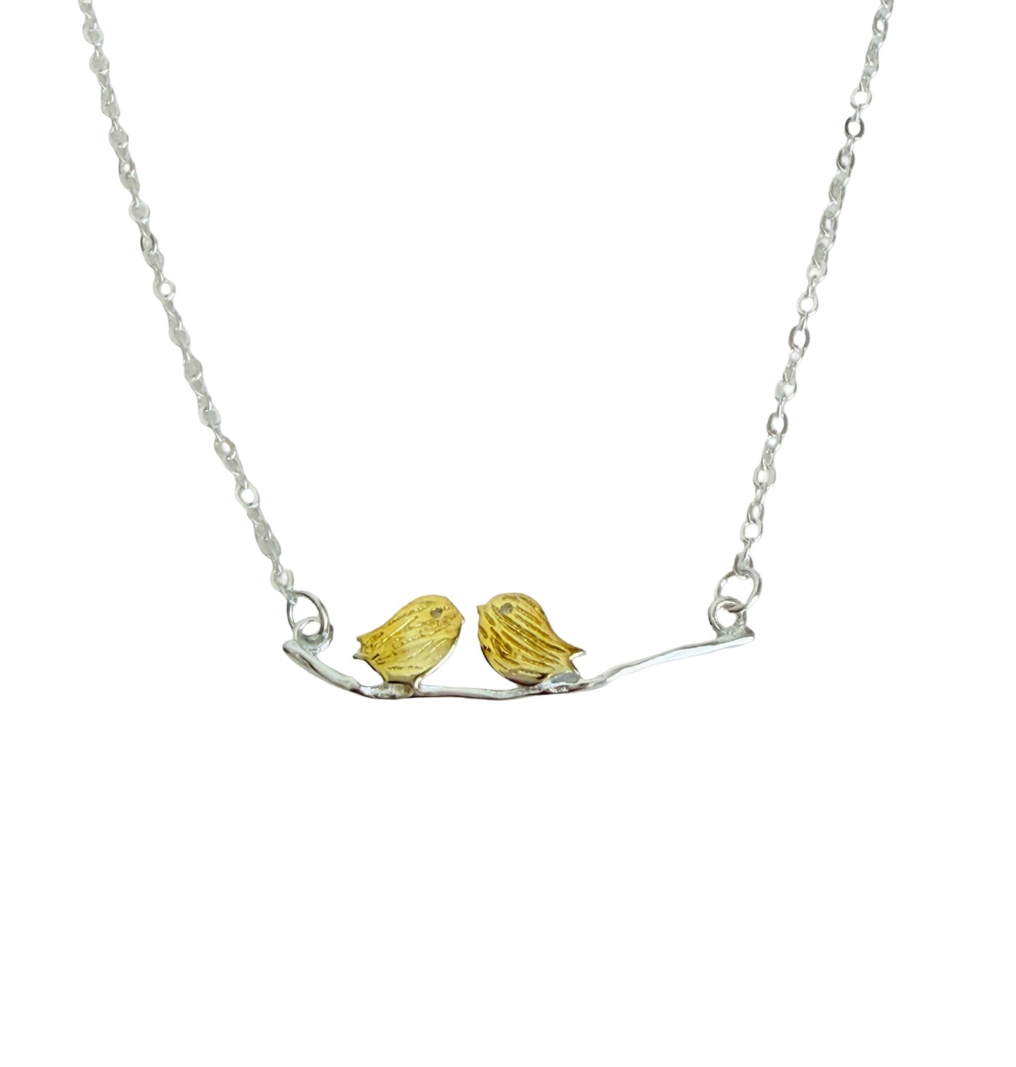 Sterling Silver Tiny Gold Birds Necklace