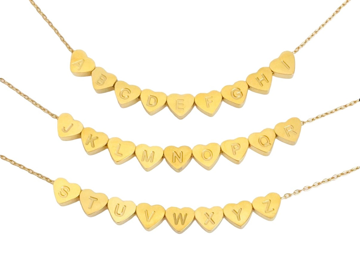 Personalized Small Initial Heart Necklace • Stainless Steel & Gold over Stainless Steel
