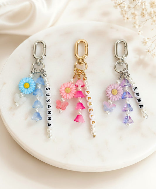 Personalized Daisy Flower Name Bag Charm