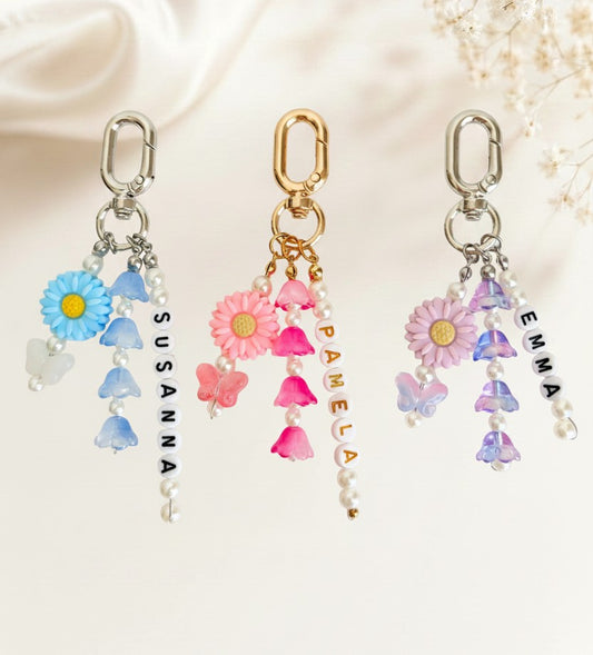 Personalized Daisy Flower Name Bag Charm