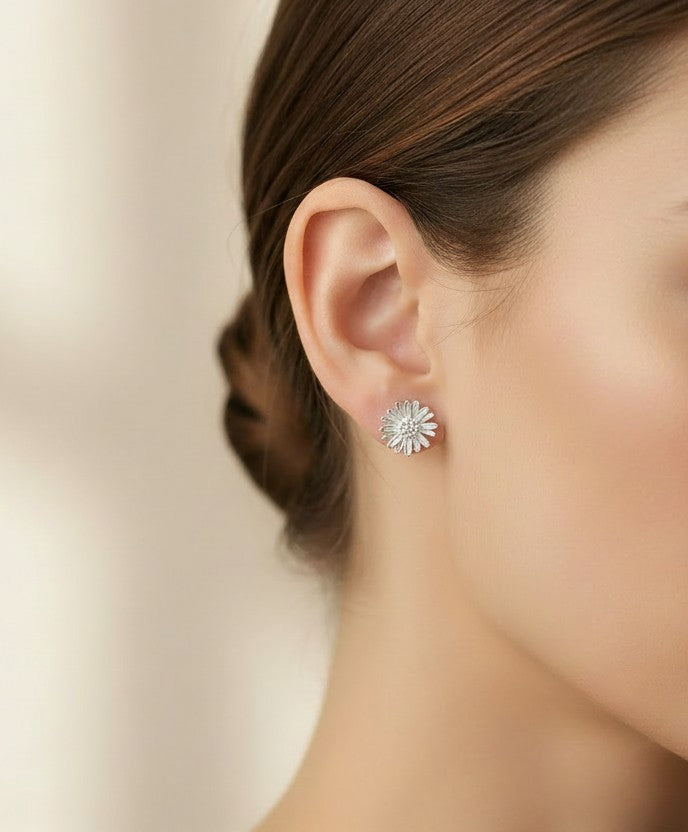Small Sterling Silver Daisy Earrings • Dainty Flower Stud Earrings