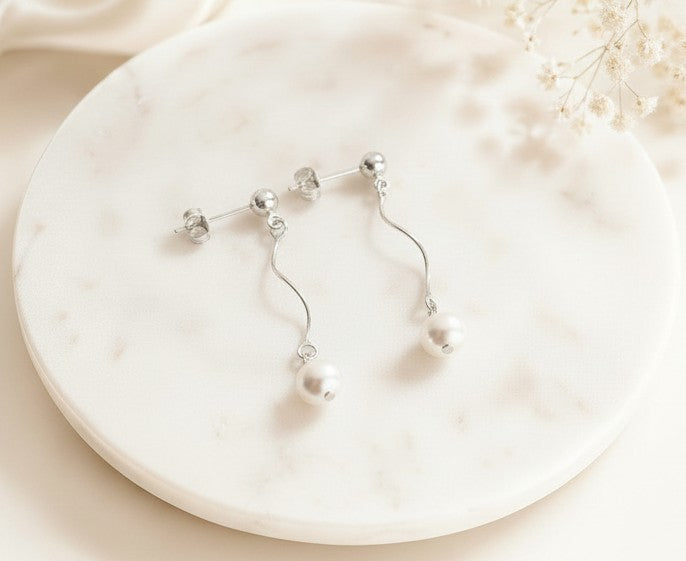 Sterling Silver Dangle Freshwater Pearl Earrings