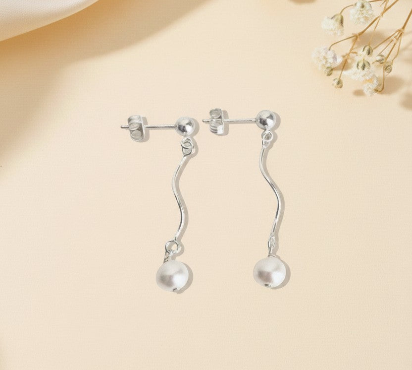 Sterling Silver Dangle Freshwater Pearl Earrings