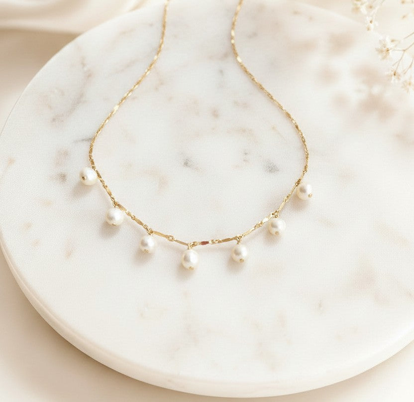 Dangle Freshwater Pearl Necklace • Sterling Silver & Gold Filled