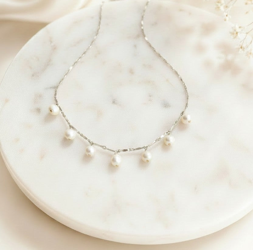 Dangle Freshwater Pearl Necklace • Sterling Silver & Gold Filled