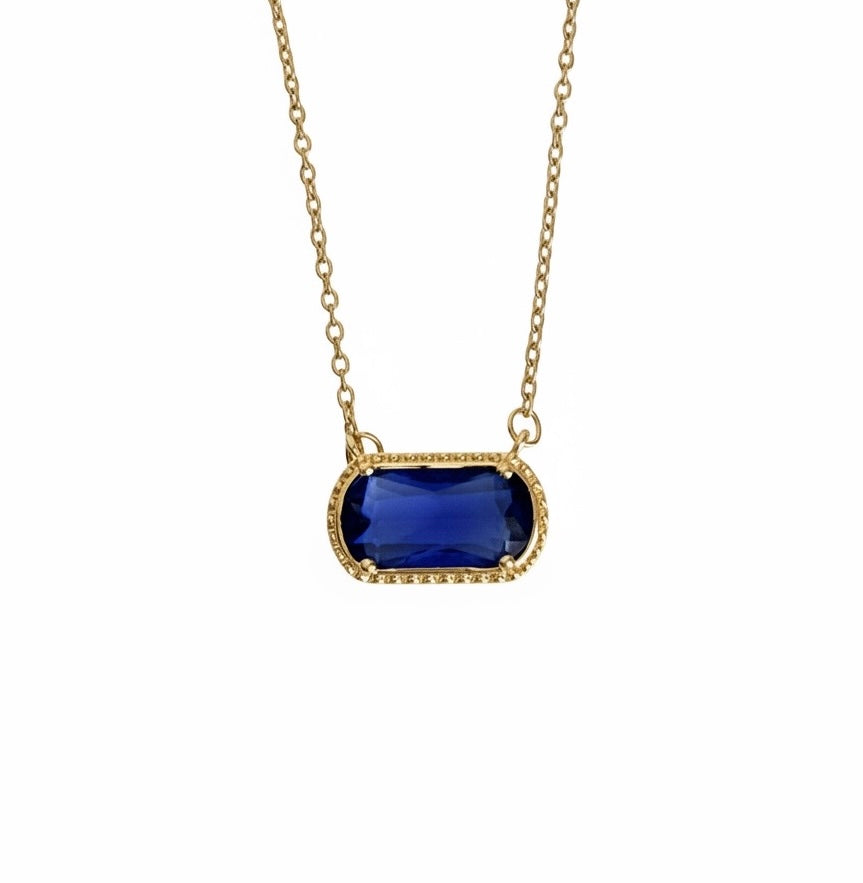 Gold over Stainless Steel Necklace with Glass Gemstone Pendant