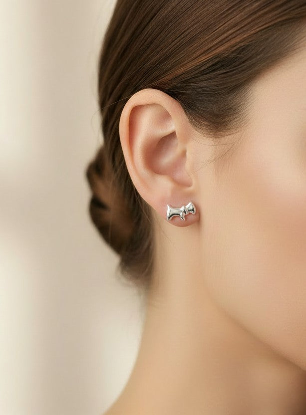 Sterling Silver Dog & Dog Bone Stud Earrings