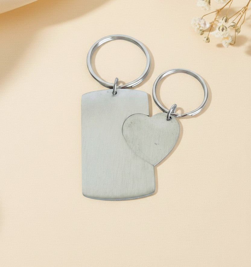 Personalized Stainless Steel Dog Tag & Heart Tag Keychain Set