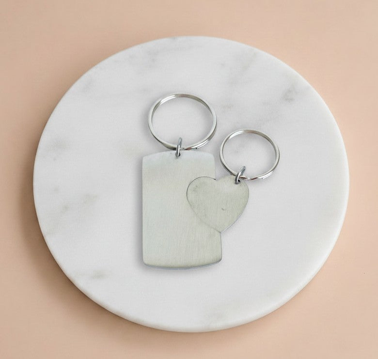 Personalized Stainless Steel Dog Tag & Heart Tag Keychain Set