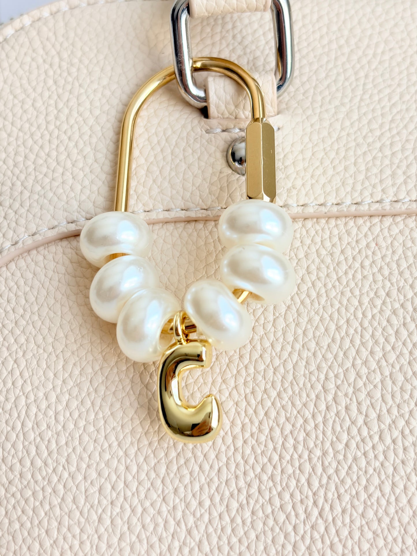 Personalized Faux Pearl Bag with Bubble Initial
