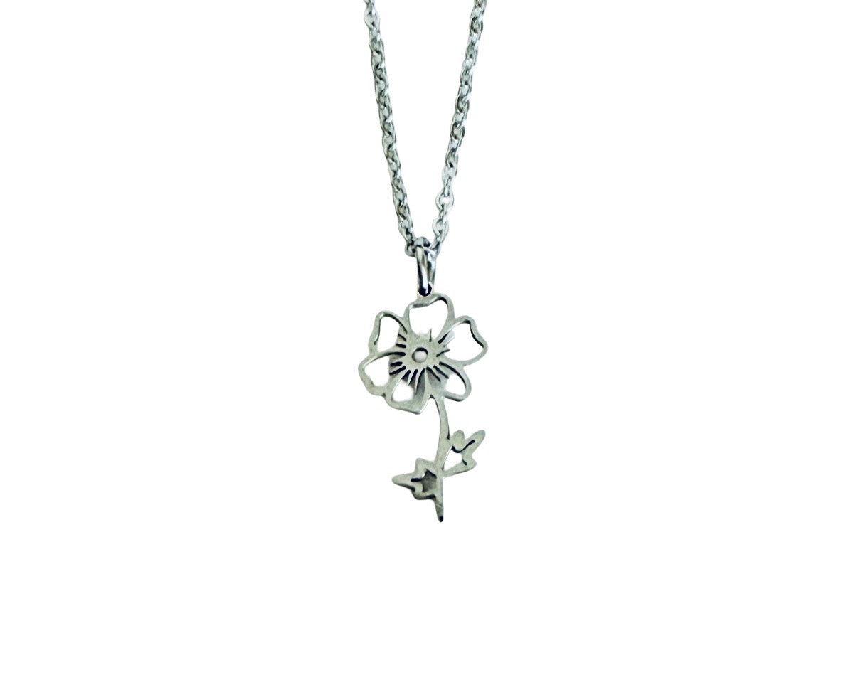 Personalized Birth Flower Pendant Necklace • Stainless Steel & Gold over Stainless Steel