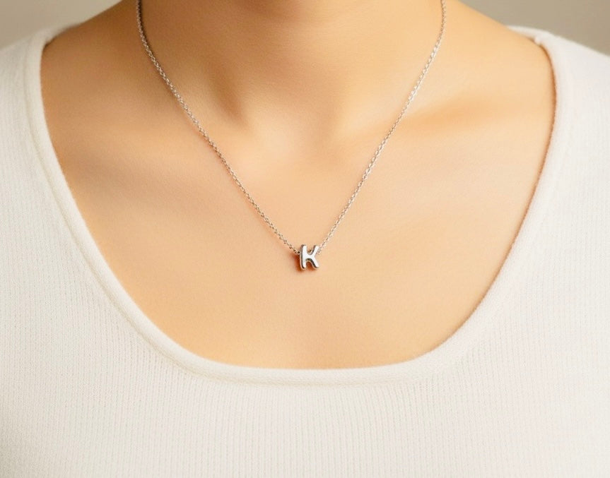Small Bubble Initial Necklace • Stainless Steel Letter Necklace • Gold Initial Pendant
