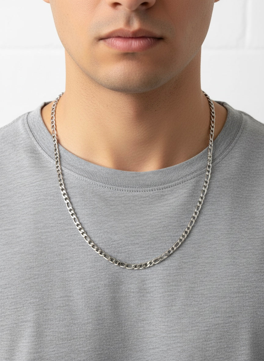 Stainless Steel Flat Chain Necklace • Minimalist Silver Chain Necklace for Men