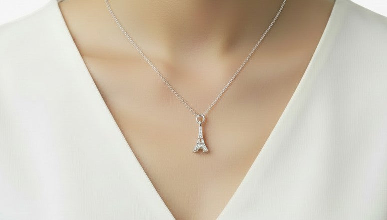 Sterling Silver Eiffel Tower Pendant Necklace