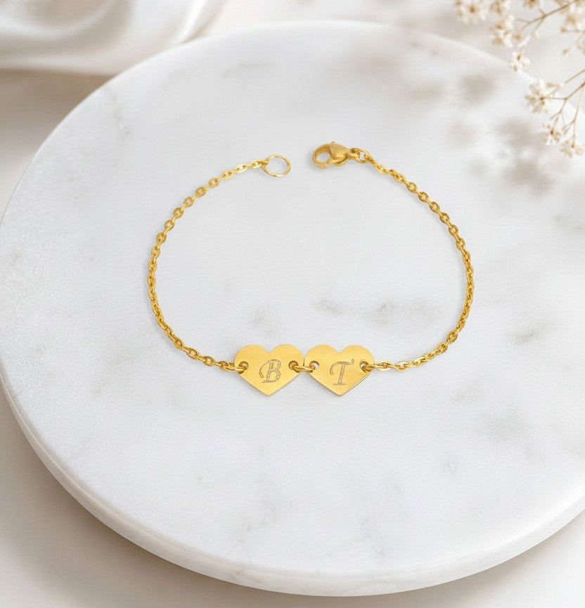 Personalized Initial Heart Bracelet • Stainless Steel, Gold over Stainless Steel