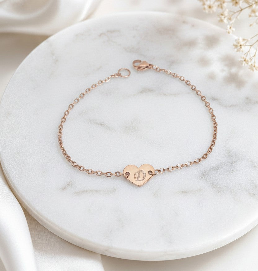 Personalized Initial Heart Bracelet • Stainless Steel, Gold over Stainless Steel