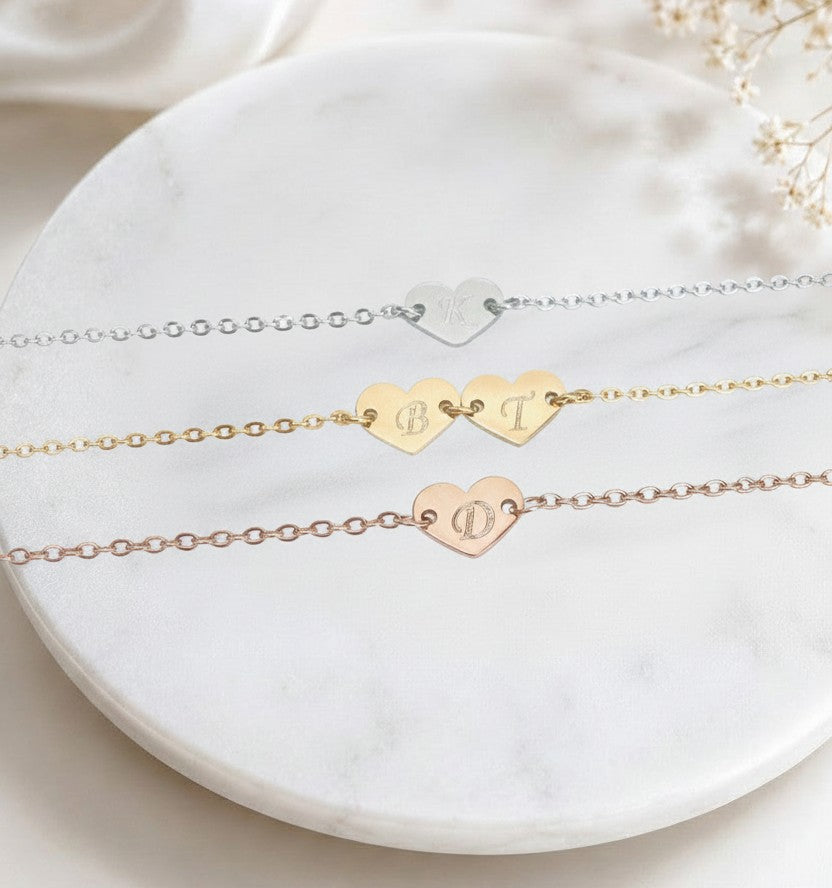Personalized Initial Heart Bracelet • Stainless Steel, Gold over Stainless Steel