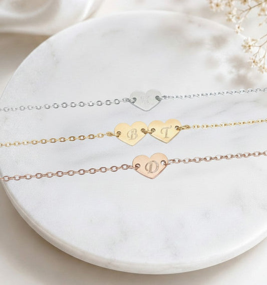 Personalized Initial Heart Bracelet • Stainless Steel, Gold over Stainless Steel