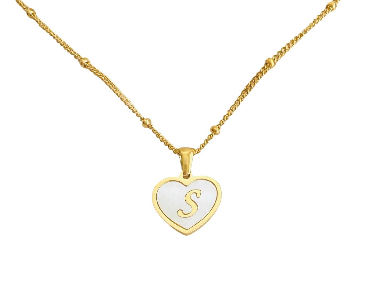 Personalized Gold over Stainless Steel Shell Heart Initial Necklace