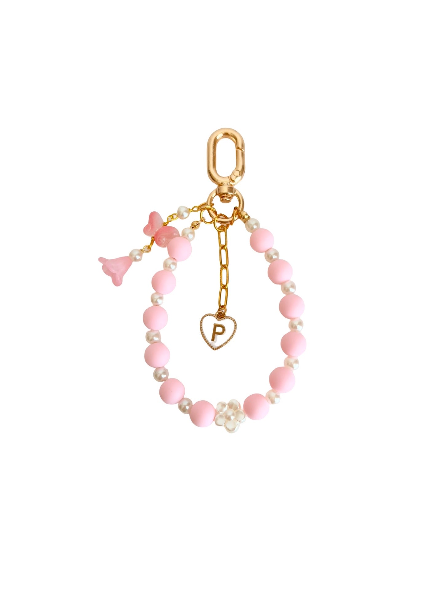 Personalized Beaded Bag Charm with Butterfly & Flower