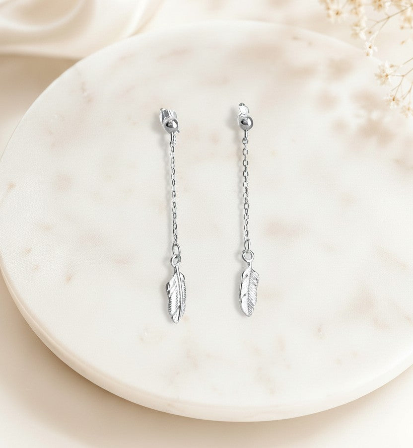 Sterling Silver Dangle Feather Earrings