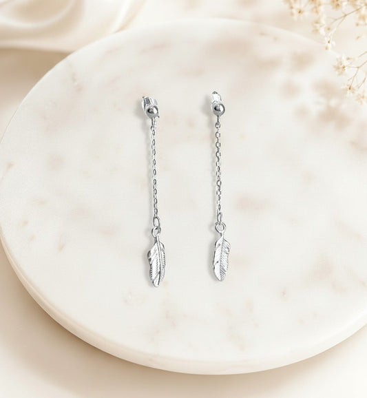 Sterling Silver Dangle Feather Earrings