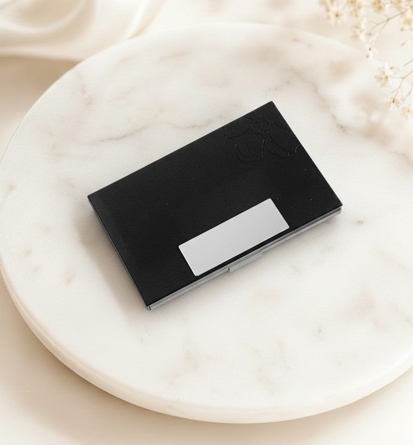 Personalized Black Faux Leather Business Card Holder